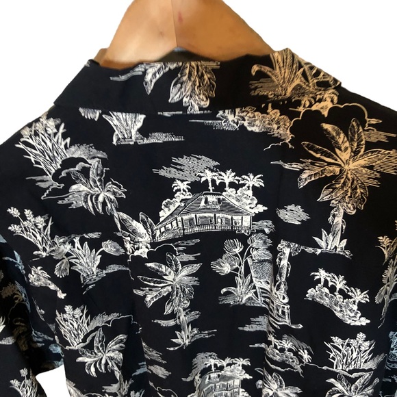 OP Ocean Pacific Sport Black Hawaiian Tiki Hut Aloha Camp Lounge Shirt L - Picture 5 of 11